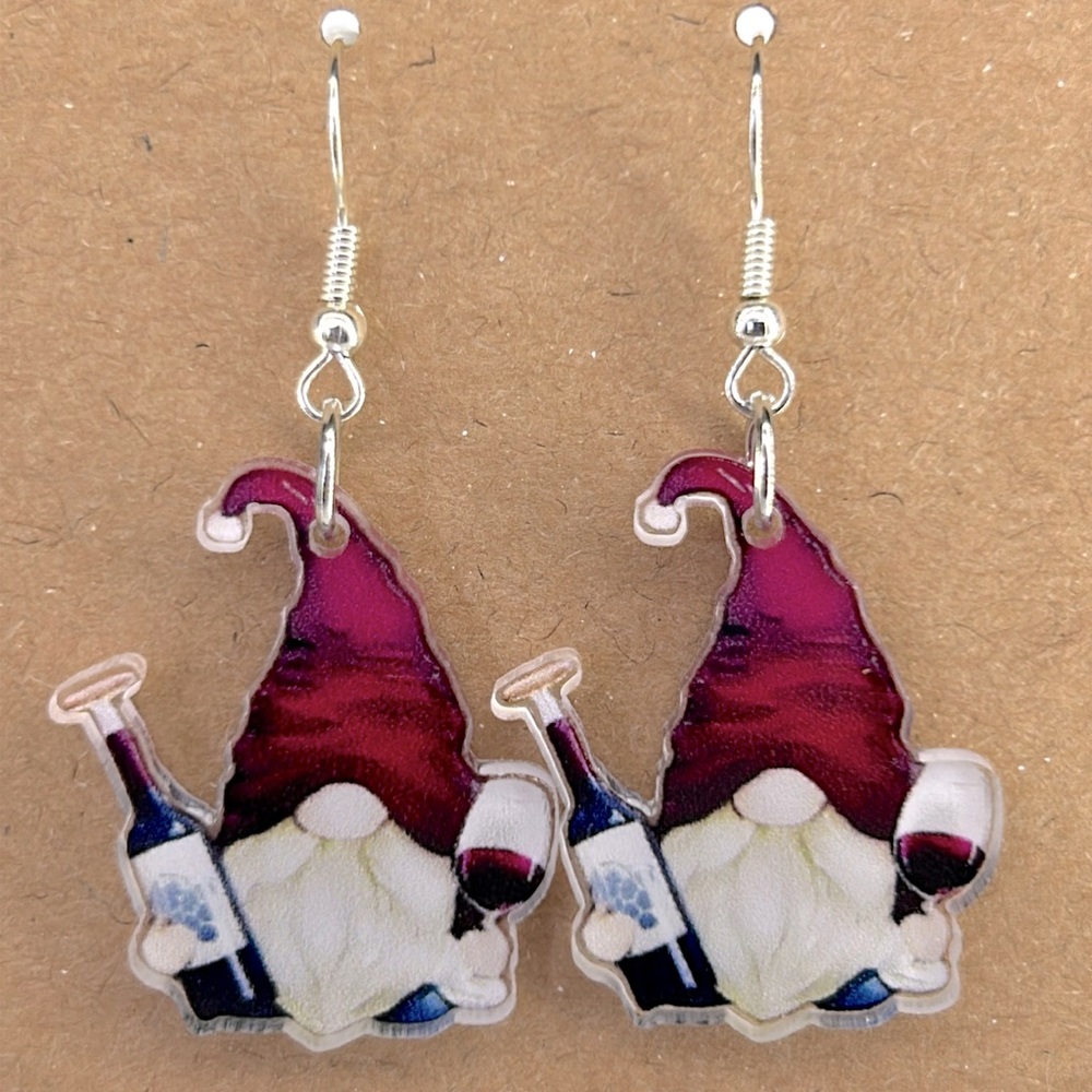 Gnome Wine Bottle Earrings 2D Acrylic Cartoon Fashion Jewelry